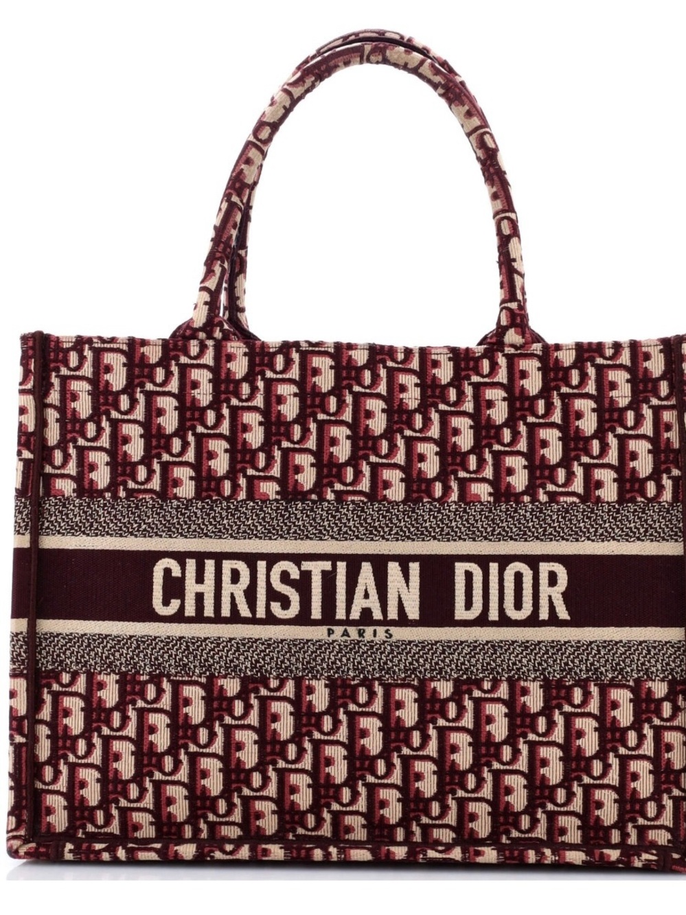 Dior Burgundy and Cream Oblique Tote Bag
